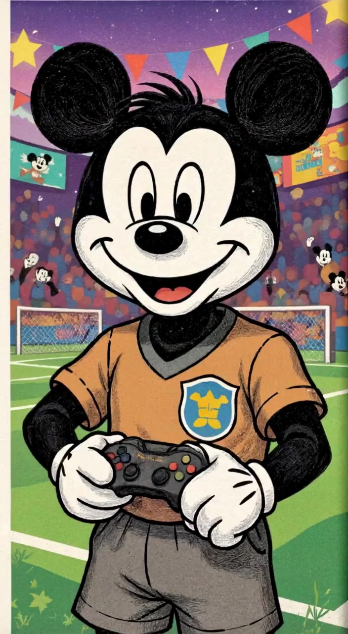 The boy presses buttons on the controller, immersed in the vibrant game world around him.