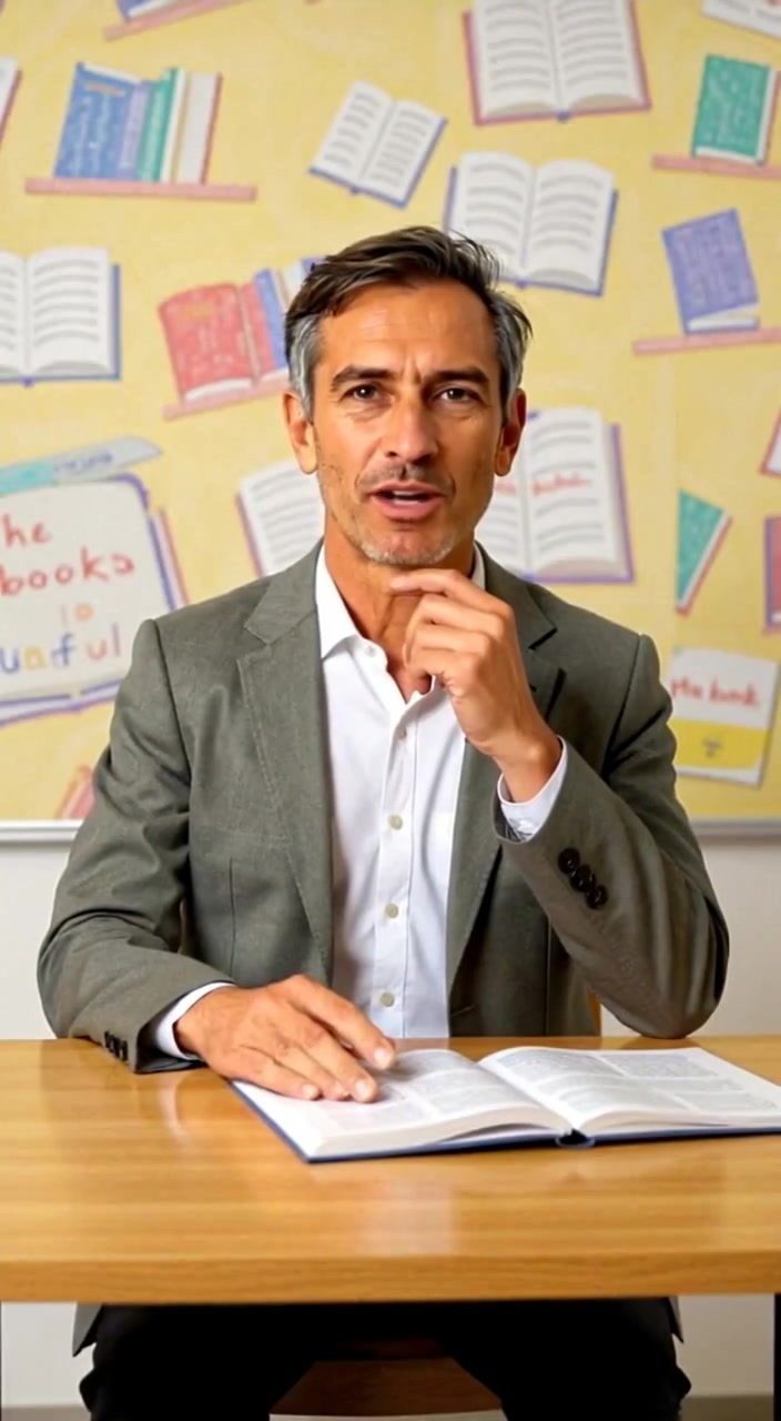 The man gestures naturally while discussing ideas, papers rustling gently on the desk as he engages in conversation.