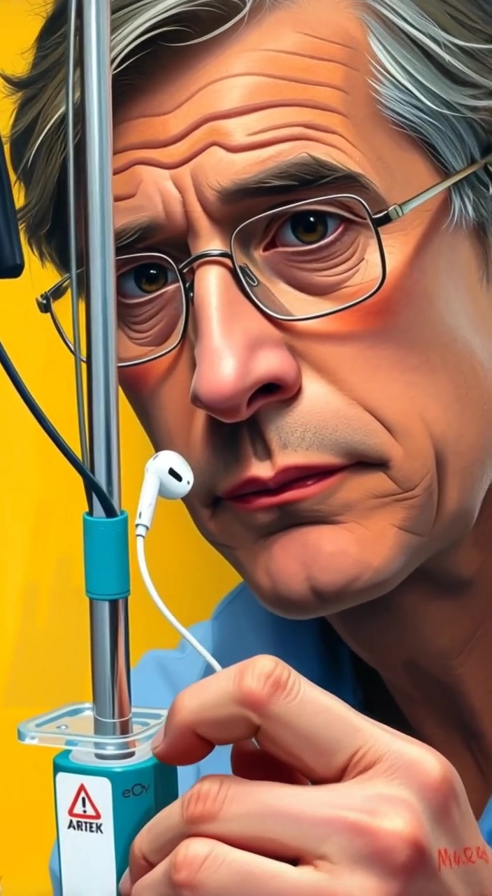 The patient gently adjusts the AirPods as a pulse monitor beeps softly in the dimly lit room.