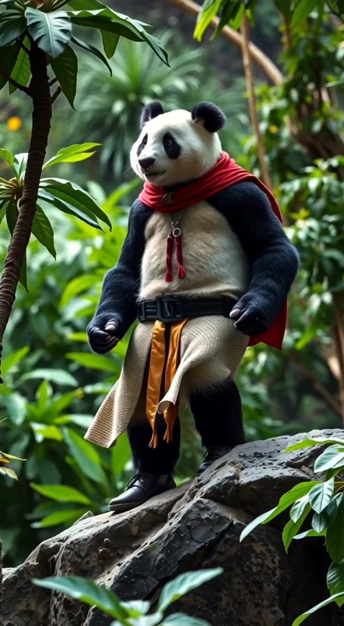 Superhero Panda Saves Baby from Lions in Jungle