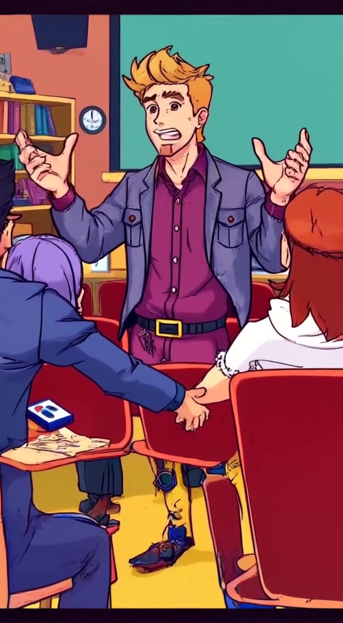 The man gesticulates passionately while students listen attentively in a bright lecture hall.