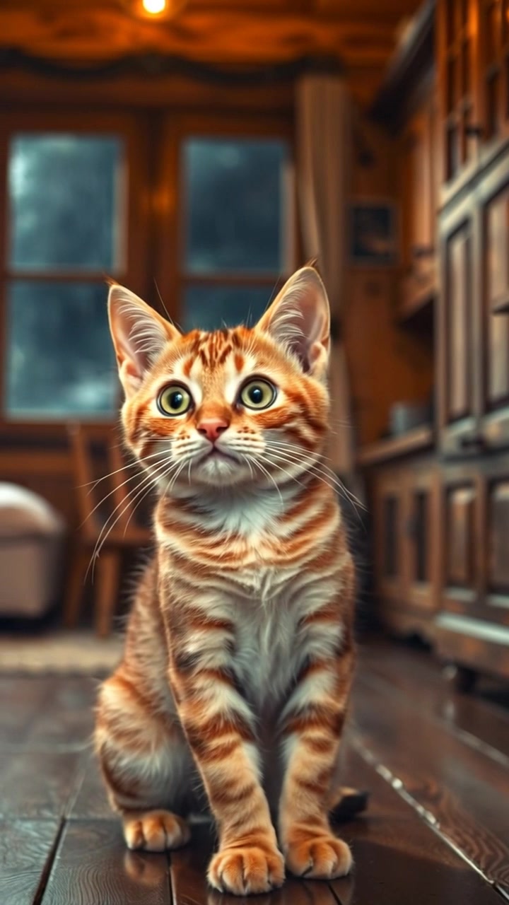 Curious Kitten sitting nearby, watching intently with big green eyes.