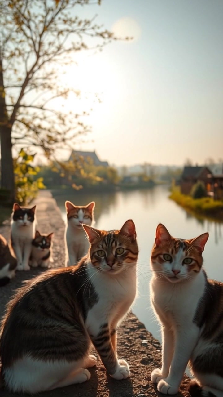 A picturesque scene under the soft golden sunlight, emphasizing the tranquility.
