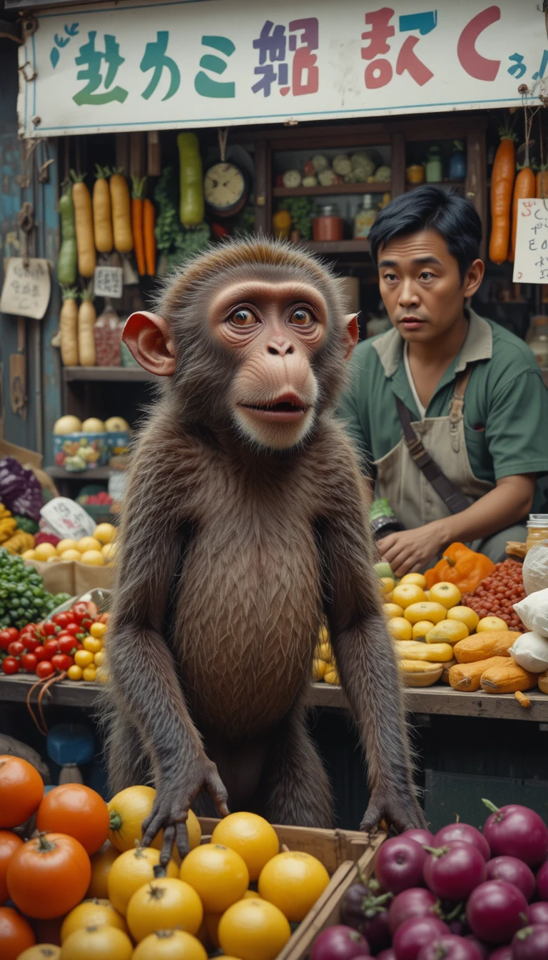 Monkey Mischief at the Veggie Stand