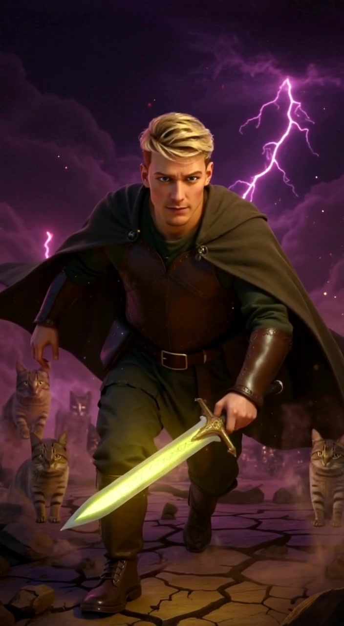 The warrior gracefully dodges an attack, sword firmly in hand, eyes focused on the opponent, ready for action.