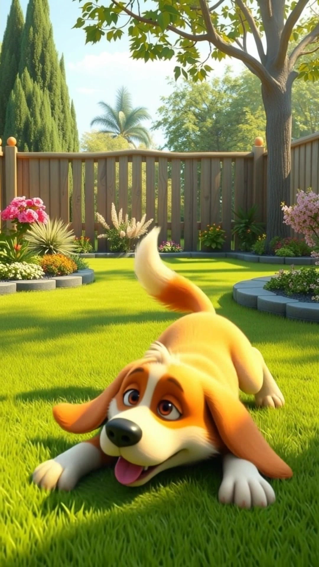 Playful Adventures: 3D Cartoon Child and Dog in the Backyard