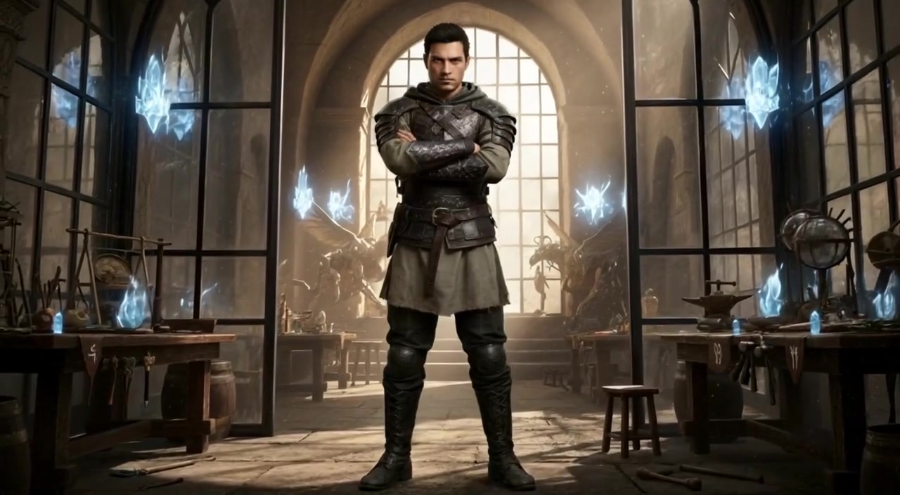 Kael standing defiantly in a shadowy alley, with a half-lit streetlamp casting light on his face.