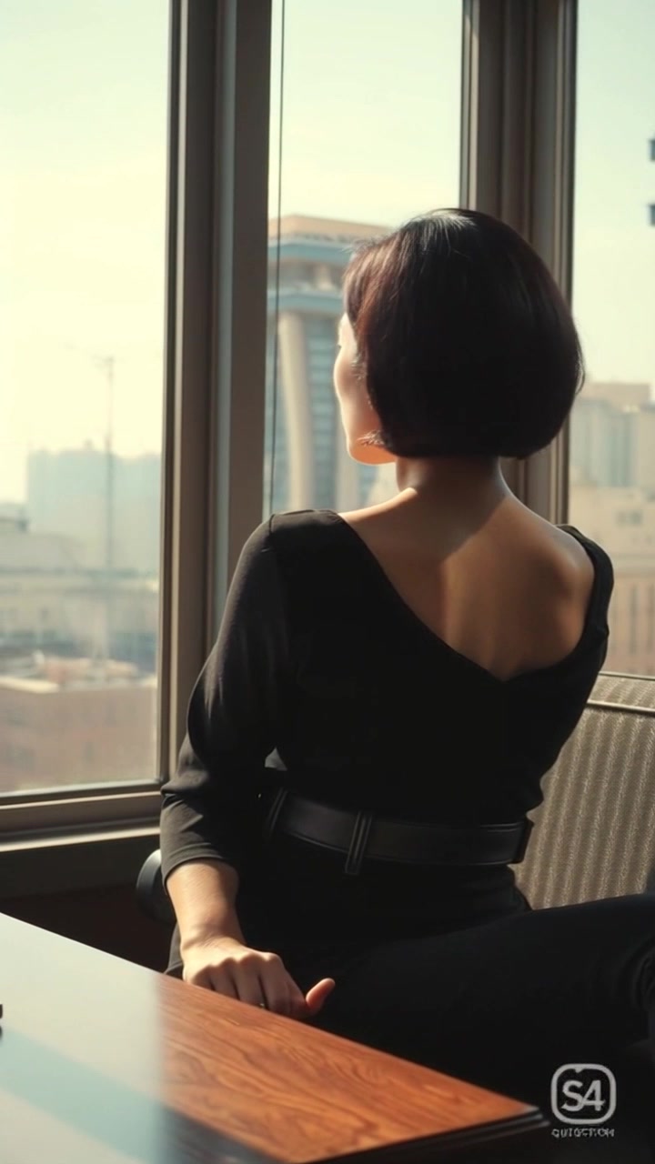 Subject: A person deep in thought. Scene: A cozy study with a wooden desk, sunlight streaming in through the window, illuminating the space. Style: Bright, warm lighting creating an inviting atmosphere. Motion: The camera gently pushes in, capturing the person’s contemplative expression as they gaze outside, the faint rustle of leaves audible in the background.