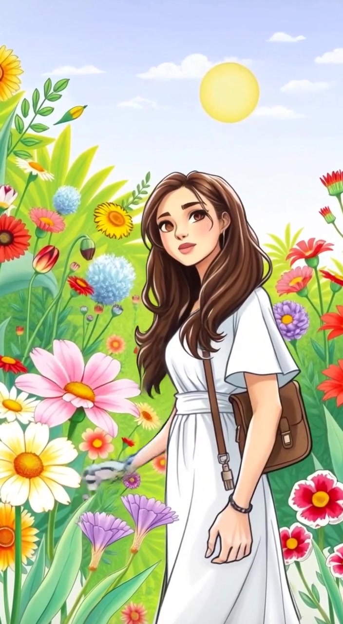 Colorful flowers gently sway in the breeze under the warm sunlight in a vibrant garden.