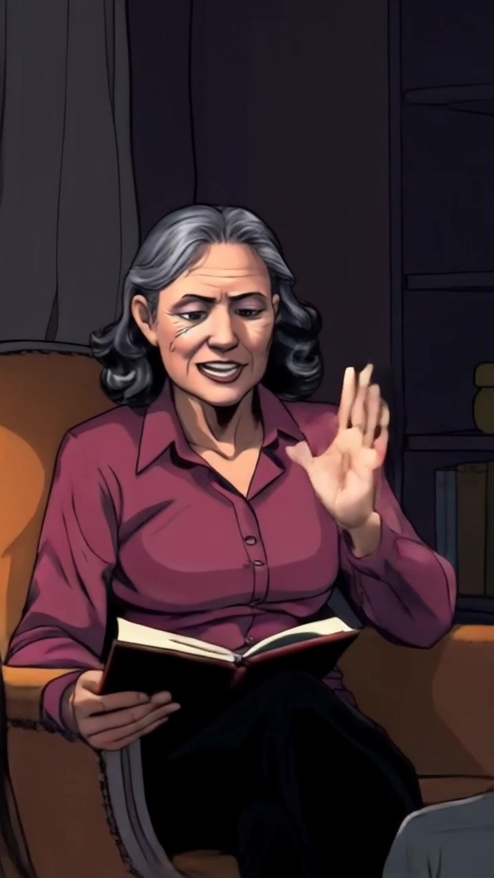 Subject: An elderly storyteller animatedly recounting tales. Subject movement: The grandmother gestures expressively as she engages the children. Scene: A cozy living room filled with warm colors, complete with a vintage armchair and bookshelves filled with stories. Style: Soft, ambient lighting creating an inviting atmosphere. Motion: Camera gently zooms in on the grandmother, capturing her animated expressions and the eager faces of the children as they listen intently.