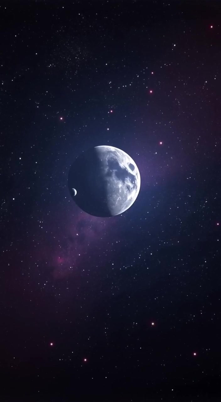 Stars twinkle gently as a distant galaxy slowly rotates in the vast expanse of dark space.
