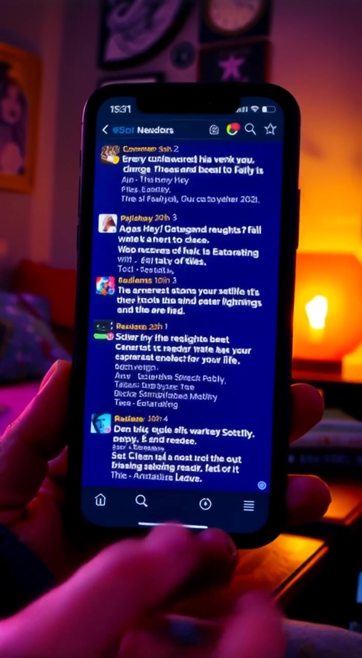A hand gently scrolls through an enthusiastic comments section on a smartphone, surrounded by a cozy living room setting.