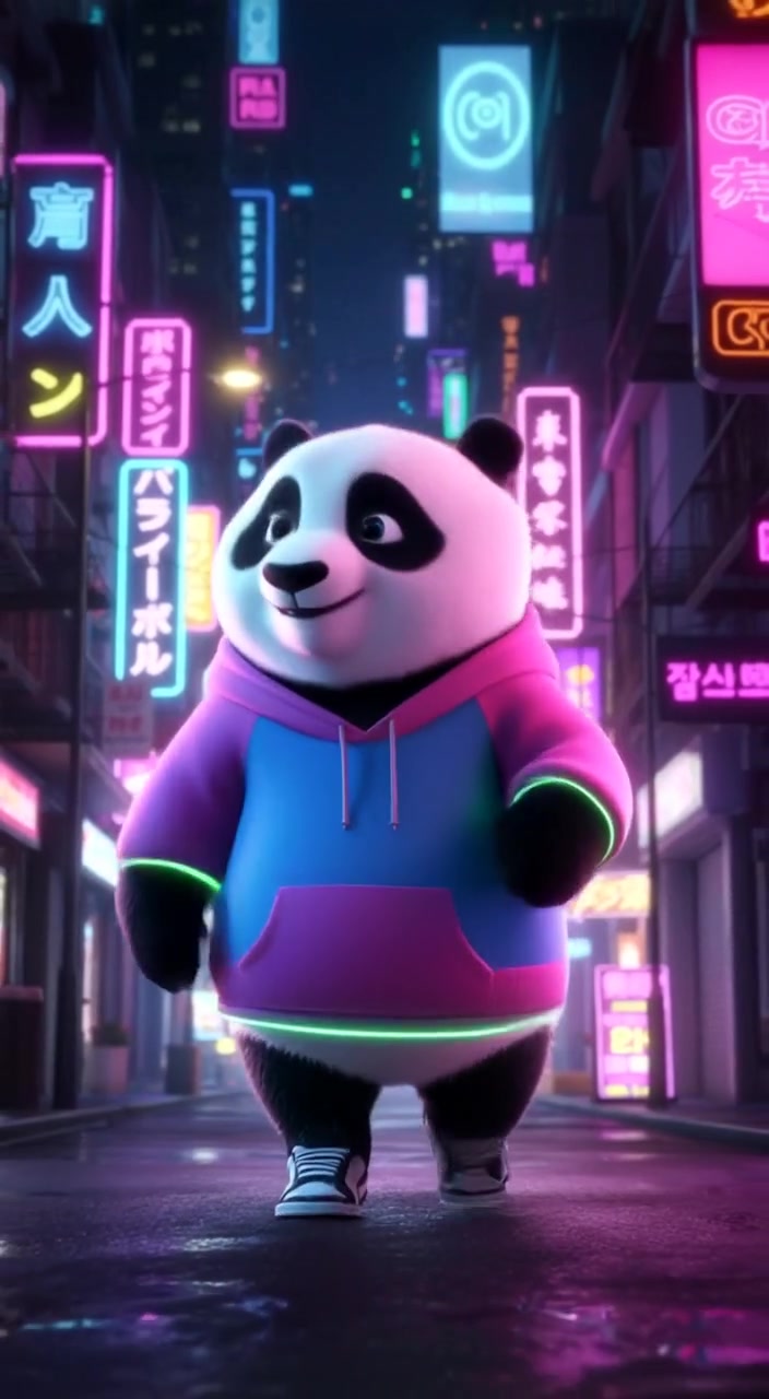 Panda's Kindness: A Neon Night Act of Giving