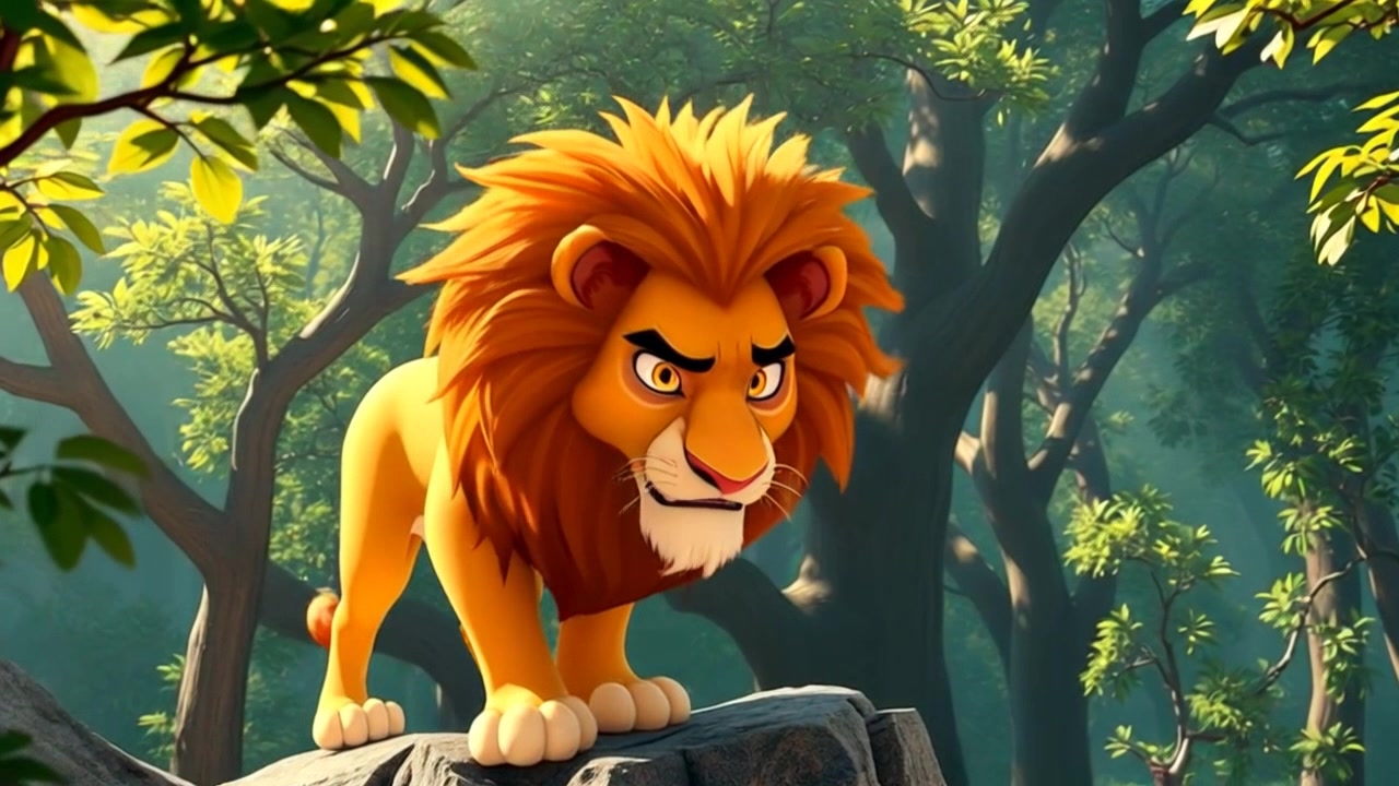 شیر shaking his mane angrily, standing on a rocky outcrop with sunlight highlighting his golden fur.