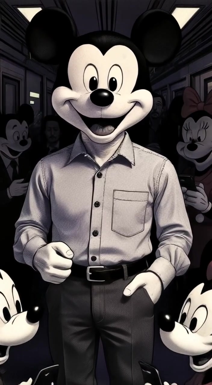 The man lowers his hands slowly, still in disbelief, as shadows flicker across the dimly lit room.