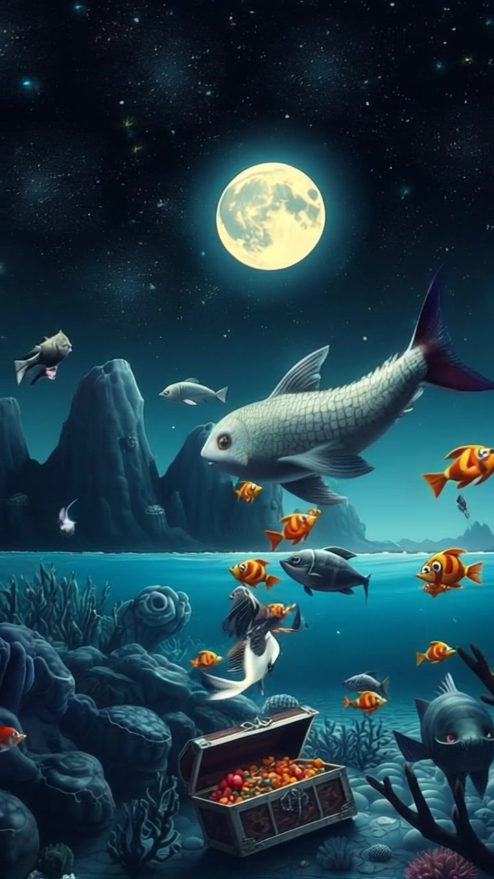 A serene underwater sanctuary filled with diverse marine life swimming around sunken treasure.