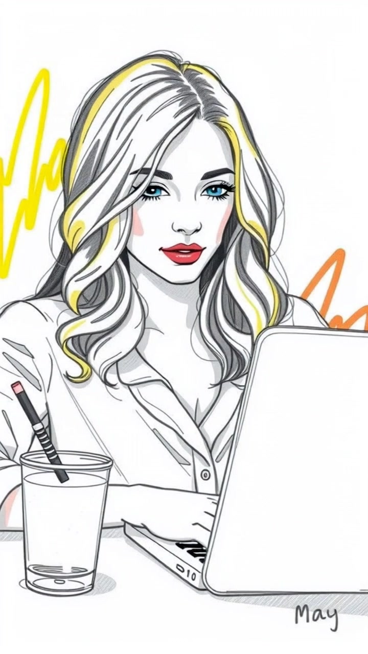 Maya, with tousled hair and glasses, sits at the desk intensely focused on her laptop screen showing lines of code. Slowly doll in on Maya as she types furiously; the camera then pans to capture the digital interface displaying the intricate code. Ambient light softly illuminates the scene, creating a calm and focused atmosphere.