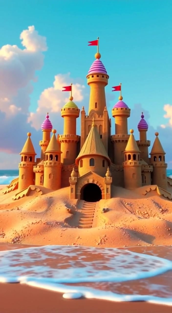 Playful Cat in Golden Sand: A Pixar-style Adventure