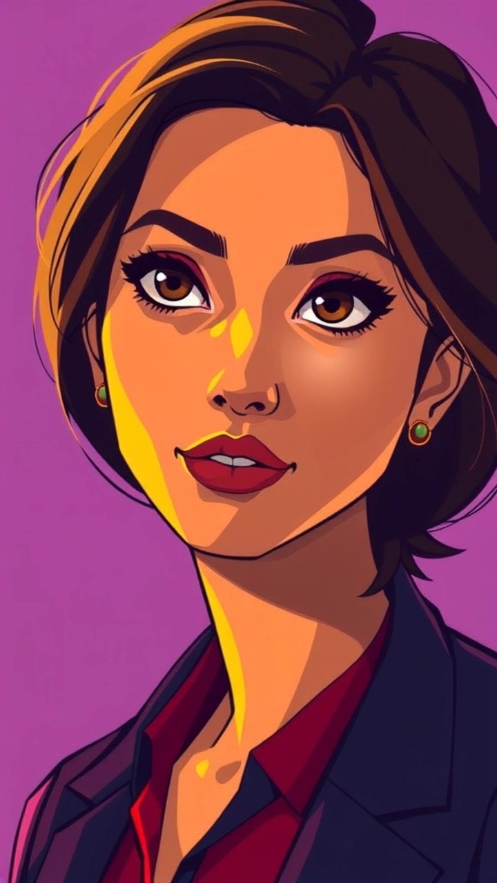 A close-up of a woman with a confident gaze, looking off to the side, in a business casual attire.