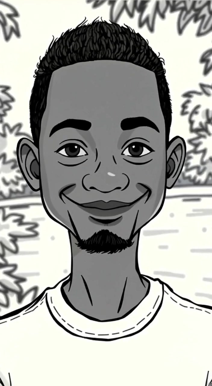 The man smiles warmly as sunlight gently filters through the leaves behind him.