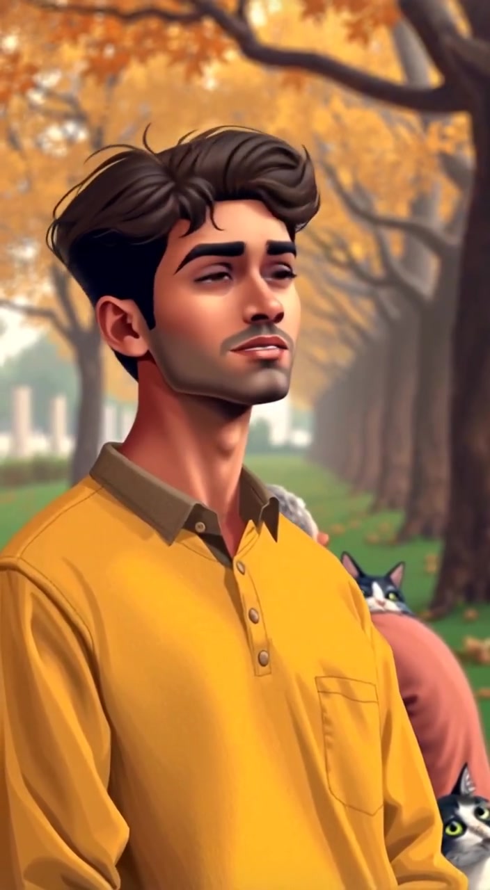 The boy looks around the quiet park, his hopeful expression softening as he scans the trees and paths.
