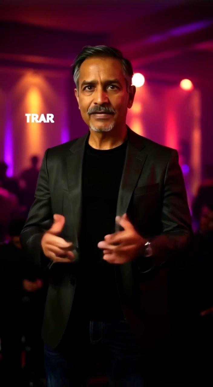 The man passionately gestures while speaking, capturing the attention of listeners in the soft glow of warm lighting.