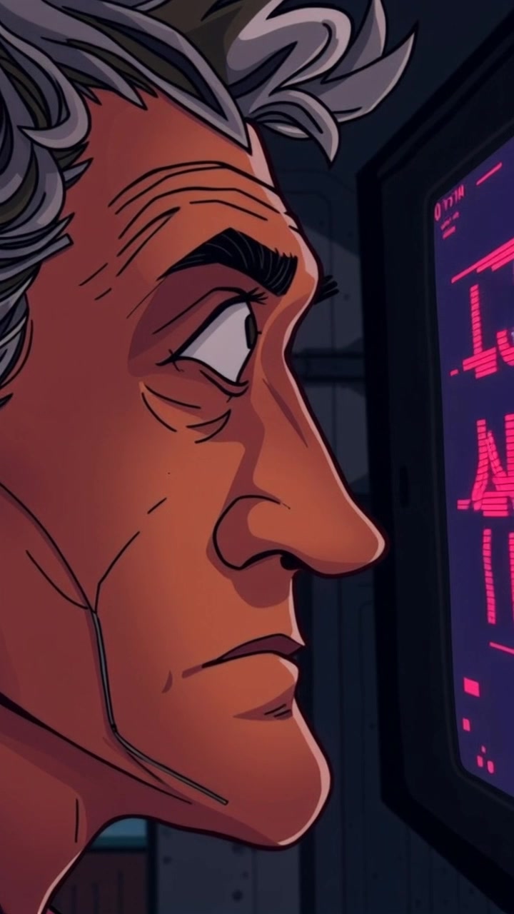 Subject: A man looking puzzled, staring intently at a glitching screen displaying the name 'Loab'. Scene: A dimly lit room filled with technological equipment, creating an atmosphere of mystery and intrigue. Style: Low-key lighting creates deep shadows, enhancing the man's expression as the flickering screen reflects on his face. Motion: Camera slowly zooms in on the man's face, capturing the confusion in his eyes while subtly shifting focus to the erratic screen, illustrating the disconnect between him and the digital anomaly.