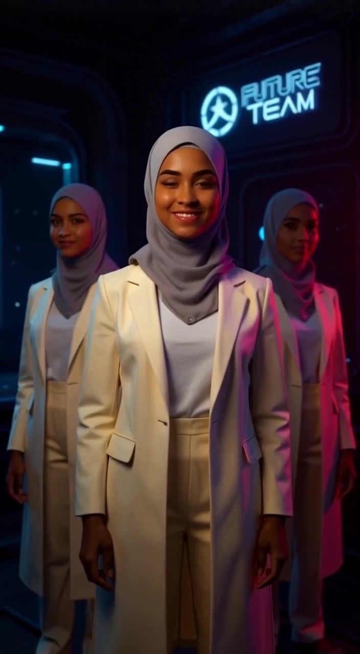The team stands proudly together, their uniforms shimmering under the bright lights, smiling and sharing a moment of joy.