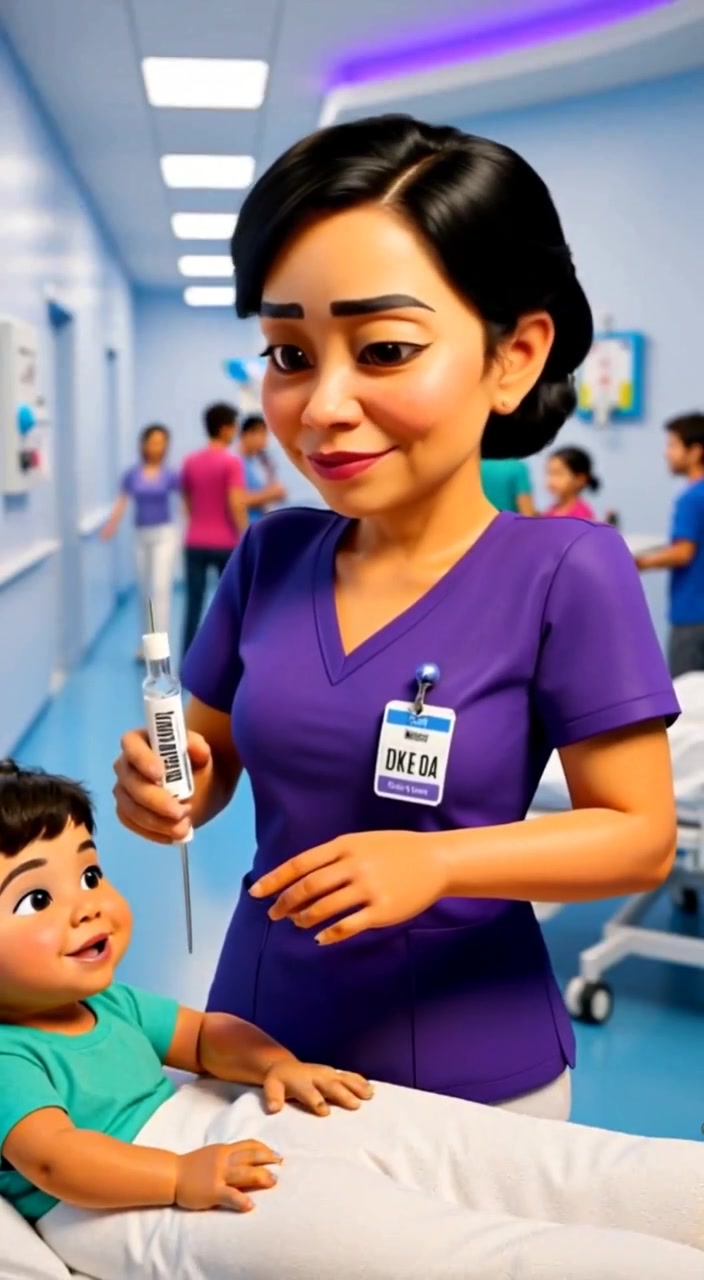 The woman gently administers a vaccination to a child in a calm clinical environment.