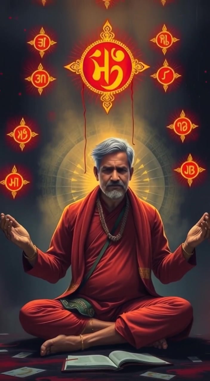 The figure slowly lowers their hands, and glowing symbols gently fade into the air around them.
