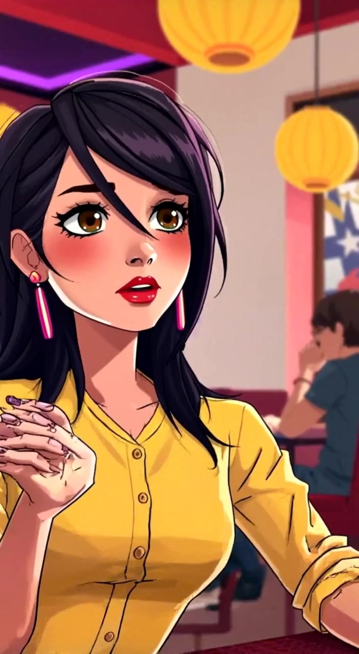 The woman gently gestures as she speaks, her eyes shining with hope in the cozy café atmosphere.