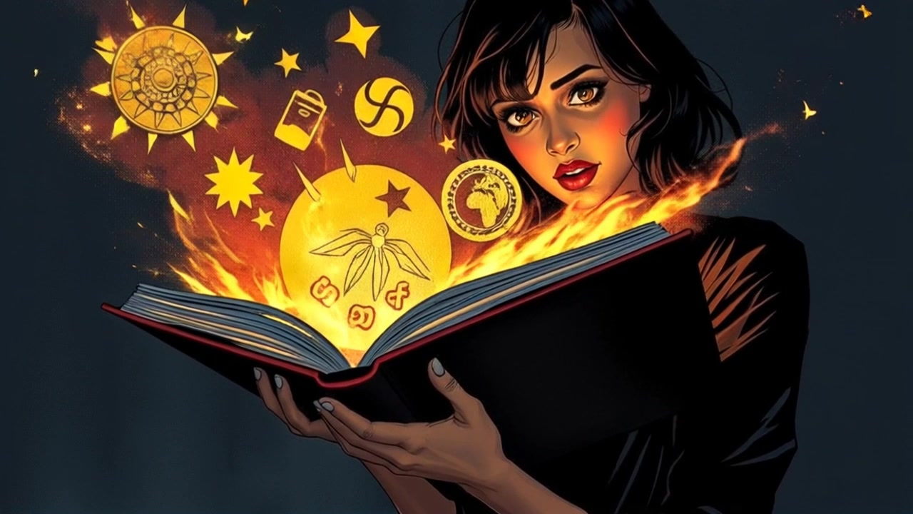 Scene: An open book glowing with magical symbols and whimsical illustrations, positioned in front of an eager young reader. Style: Ethereal lighting illuminating the pages, creating a mystical atmosphere. Motion: The camera slowly pans over the book's surface, capturing the intricate details of the illustrations as they subtly shimmer, inviting viewers into the enchanting world within.