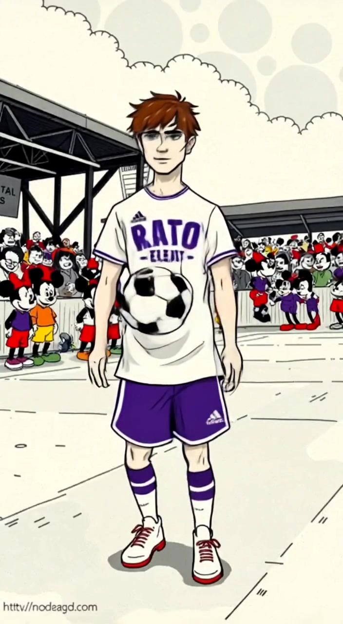 The boy gently spins the soccer ball on his finger, eyes focused on the field around him.