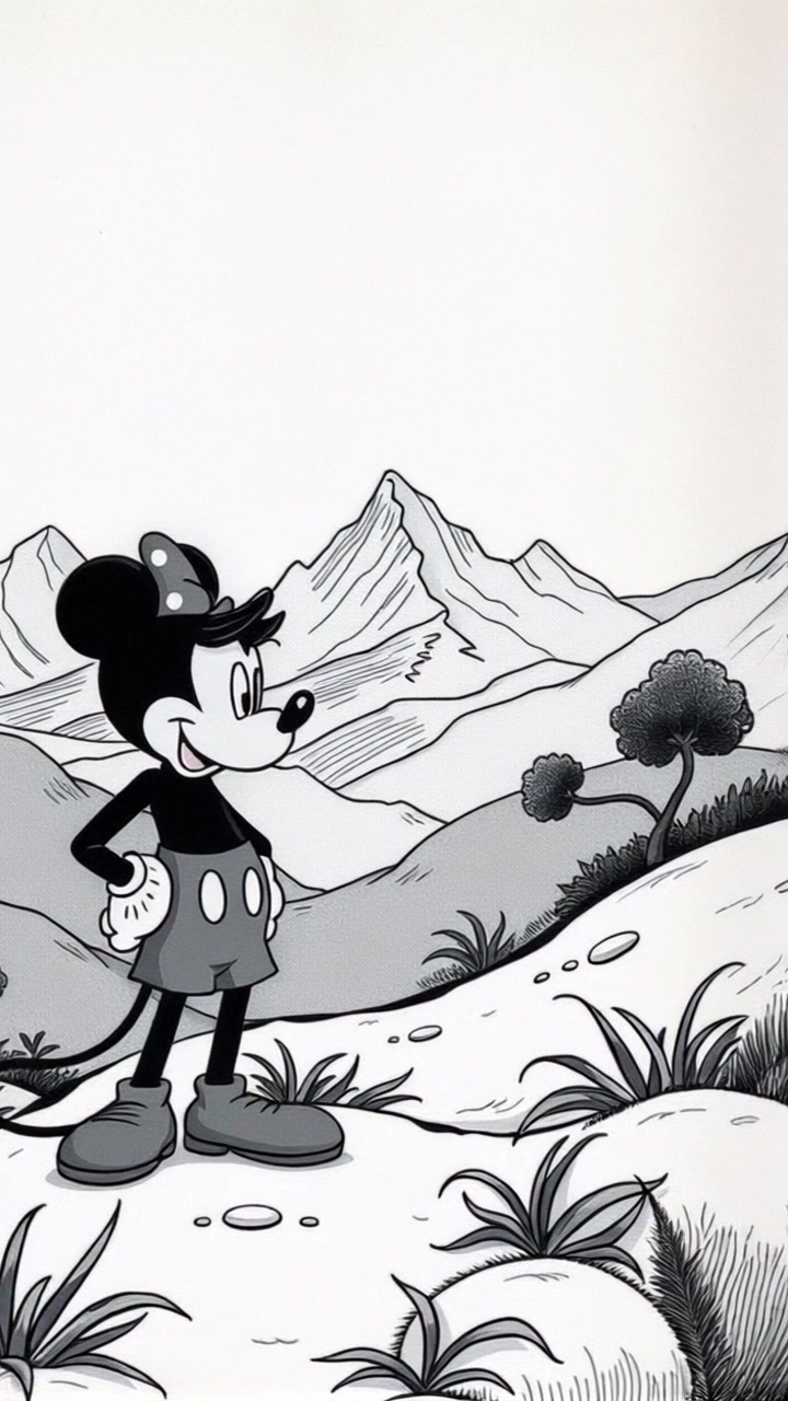 A serene landscape with mountains in the distance, a person standing on a hilltop, contemplating.