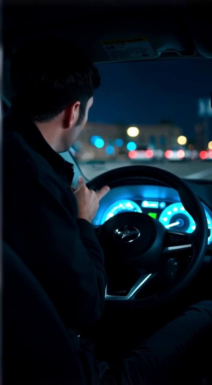 A close-up of Frustrated Driver's hands gripping the steering wheel of a car, focused on the dashboard warning lights.