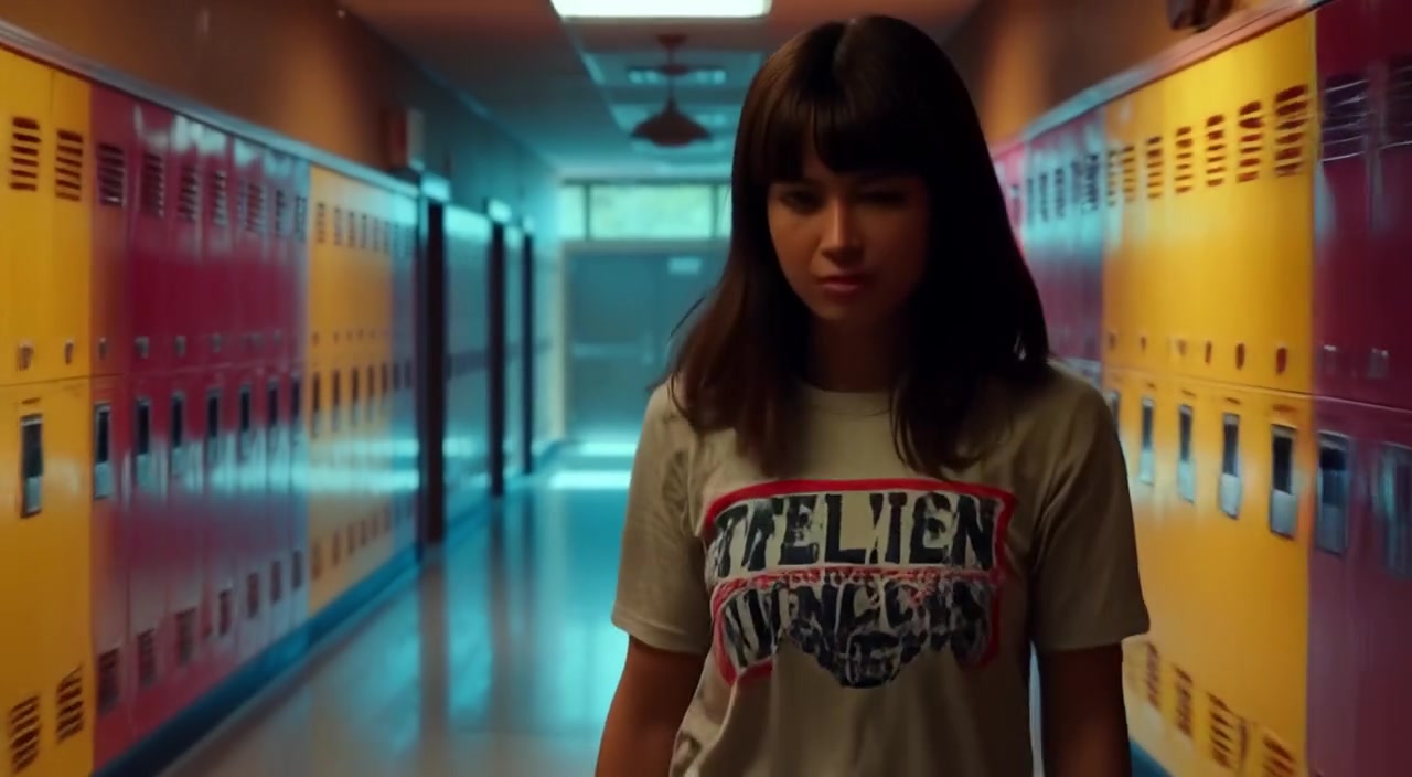A woman walks through blurred hallways of Terrell High School, her footsteps echo gently in the soft lighting.