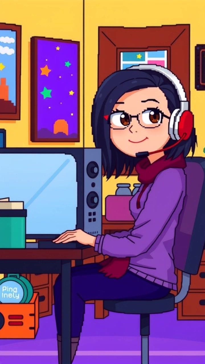 Subject: A person eagerly sitting at a computer desk, wearing a headset. Subject movement: The individual gestures animatedly, exuding excitement as they interact with the gaming setup. Scene: Cozy room filled with gaming peripherals, ambient lighting softening the atmosphere. Motion: The camera performs a smooth push-in, focusing on the person's expressions and the vibrant screen in front of them, while gentle lighting creates an inviting and warm ambiance.
