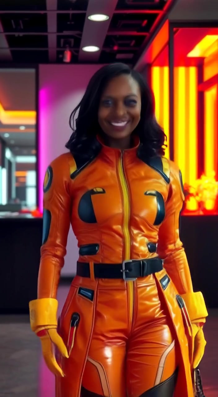 The woman smiles as she walks into a bright office, warmly greeted by the receptionist at the front desk.