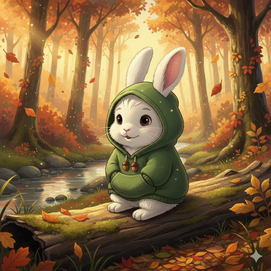 Bunny Splashing in Jungle Waters During Autumn