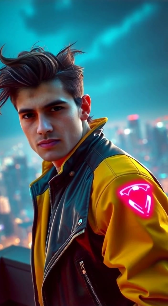 The man gazes intently across the skyline, a gentle wind rustling his hair.