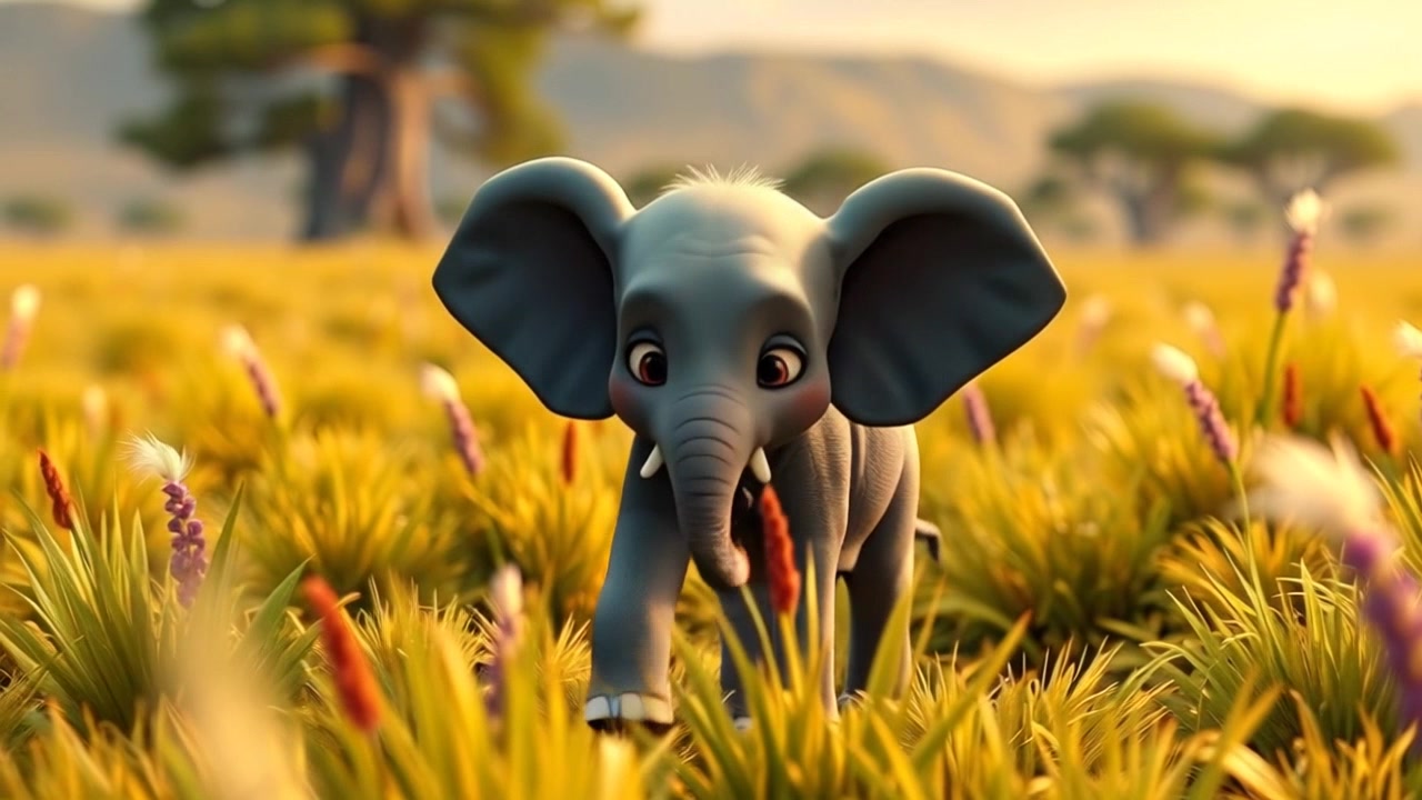 Baby Elephant's Curious Adventure with a Colorful Bird