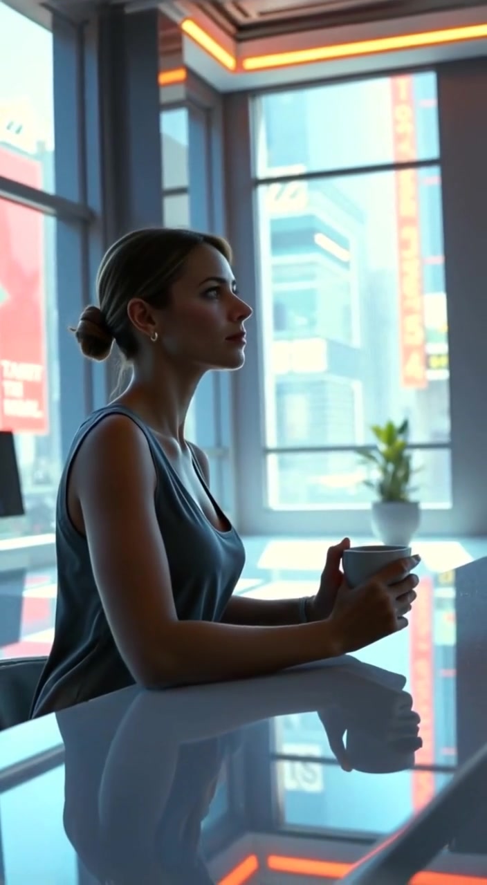 Futuristic AI Dashboard in Minimalist Workspace