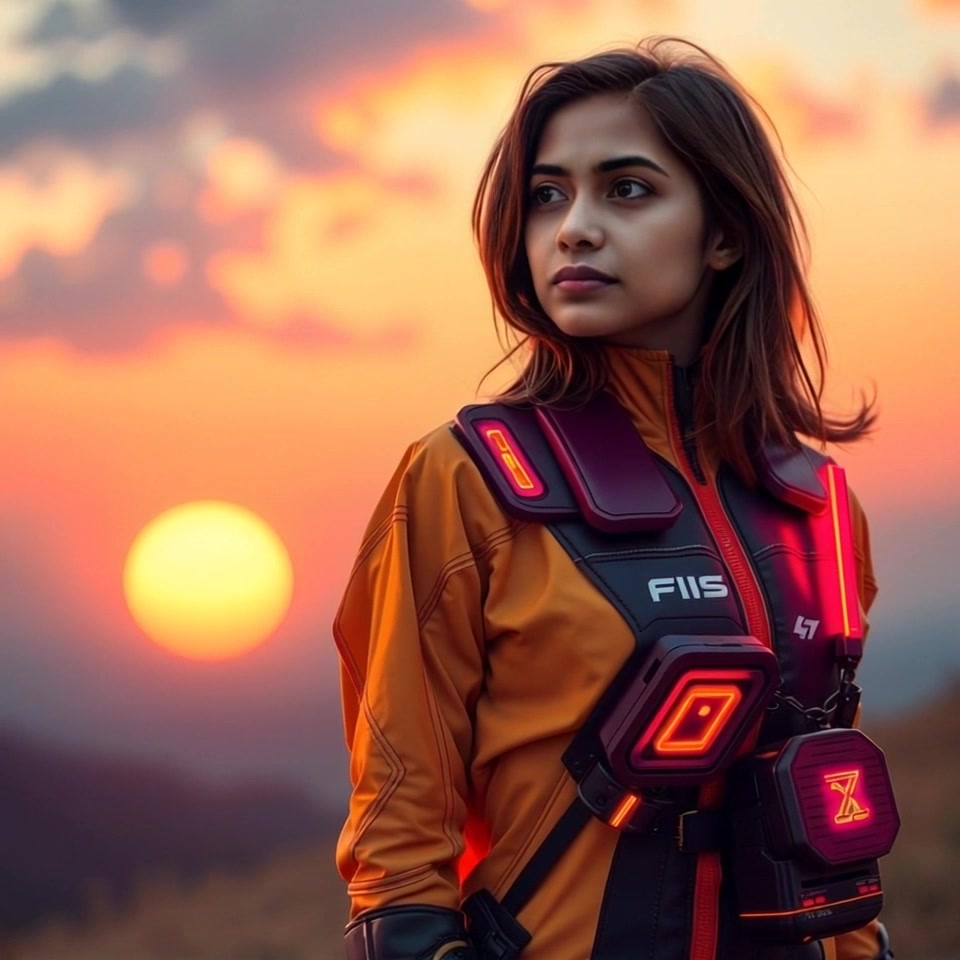You stands on a hilltop, gazing at the sunset with a determined expression.
