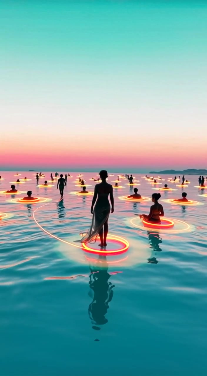 People gently floating in the serene waters of the Dead Sea under a clear blue sky.