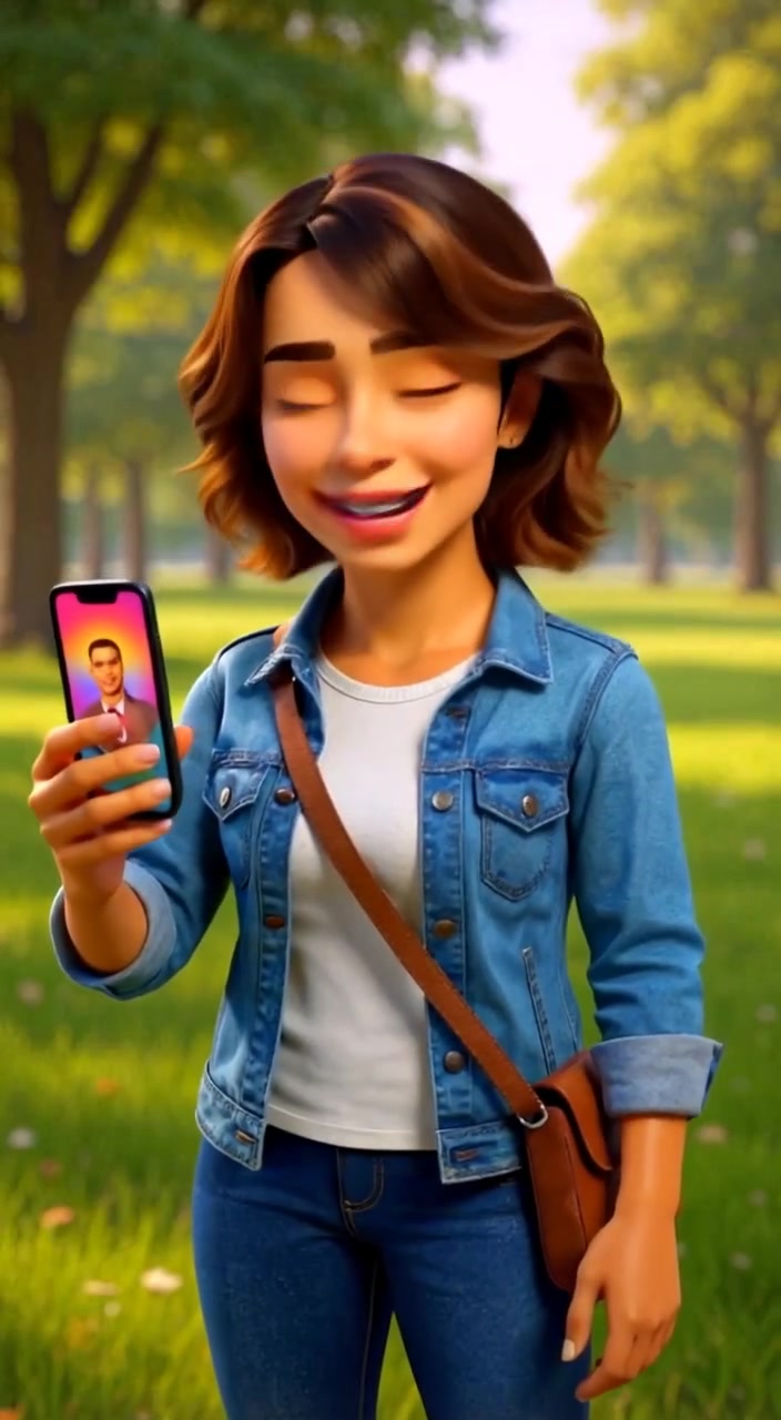 The woman gently swipes through her smartphone, smiling as she discovers new content creator profiles.