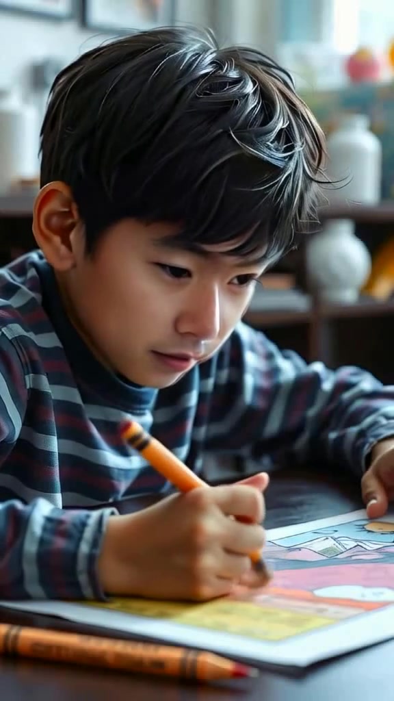 Anak Mewarnai Pemandangan dengan Crayon Oil Pastel Greebel