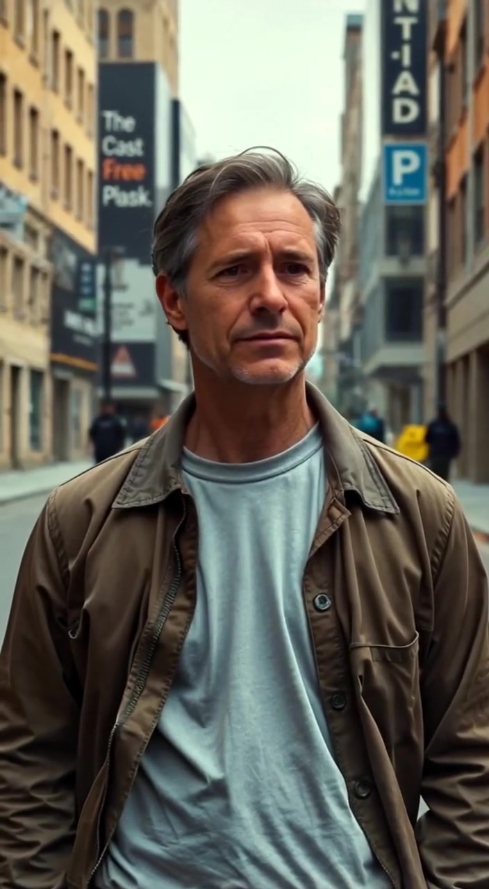 The man gazes thoughtfully at protest signs fluttering gently in the breeze on the empty street.