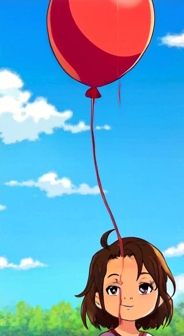 A balloon gently floats away as a child reaches out, watching it disappear into the clear blue sky.