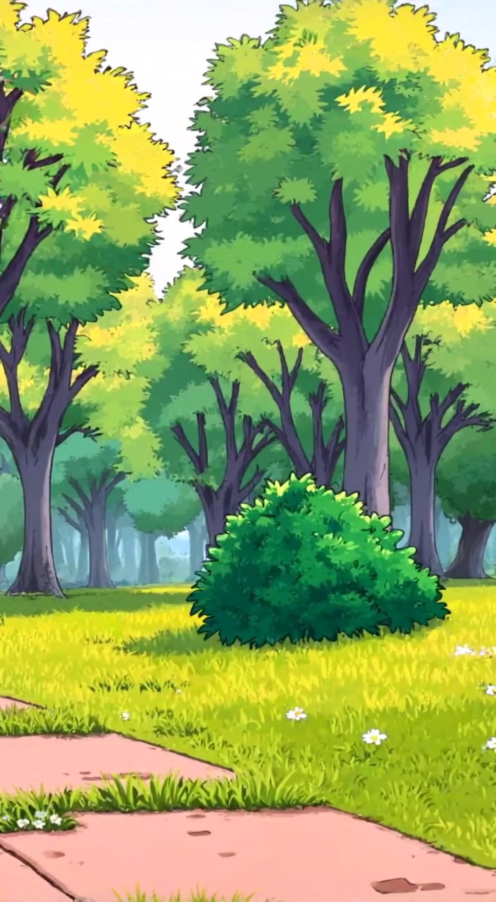 A woman runs through a lush park, her hair flowing gently, searching desperately for a small dog among the trees.