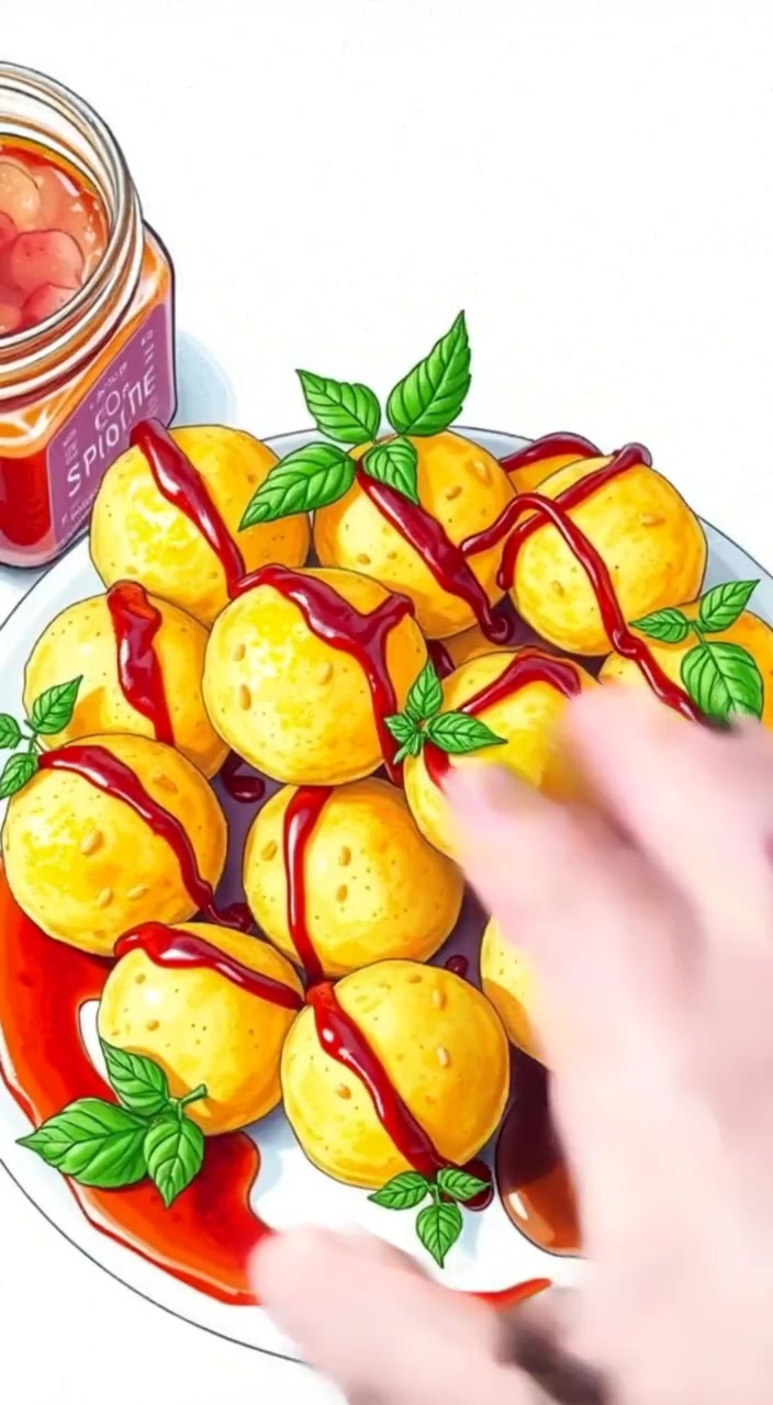 A hand reaches in gently, picking up a gol gappa from the plate, sauces glistening in the light.